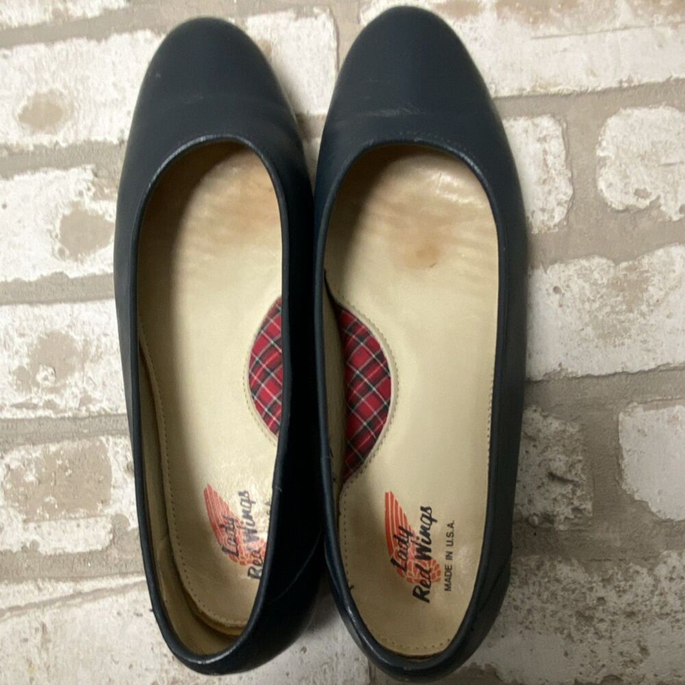 Lady Red Wings Navy Leather Flats Round Toe Women’s Size 10 Vintage Classic